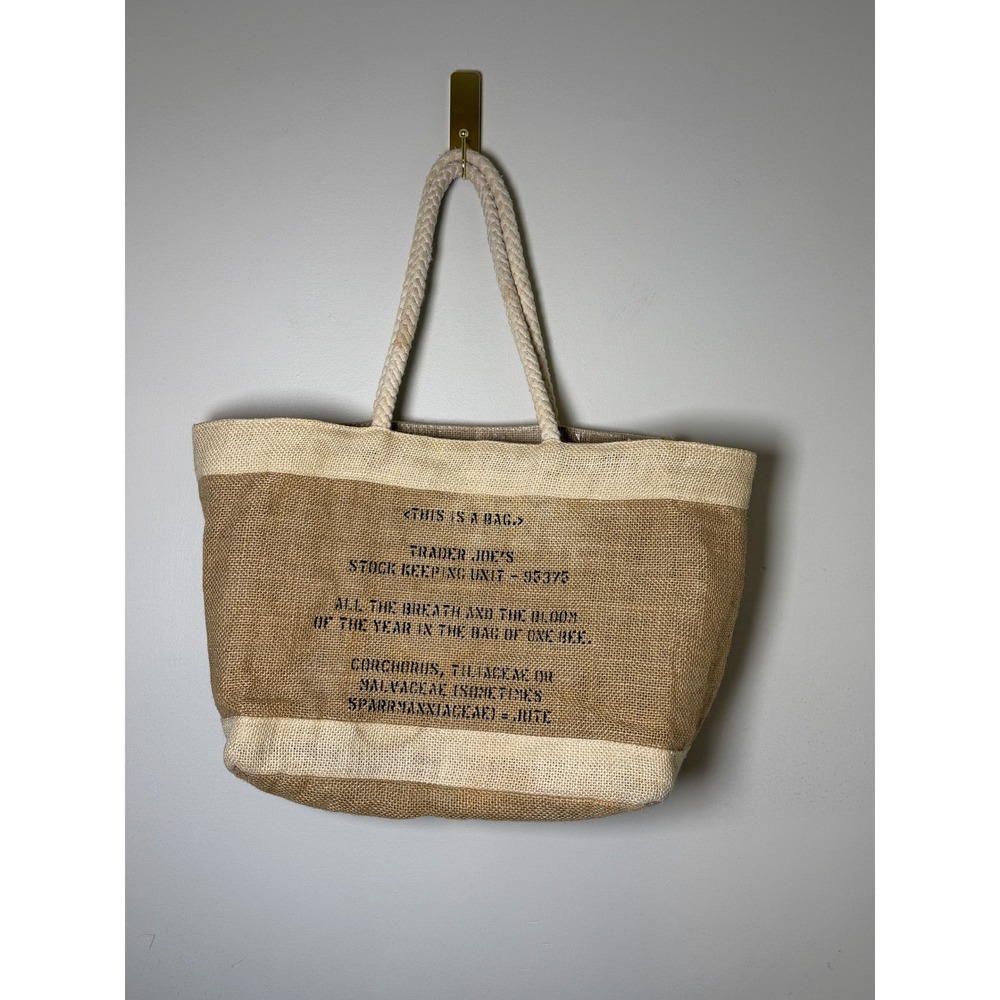 Vintage Trader Joes Reusable Jute Burlap Tote Bag Rope Handle Retired Rare